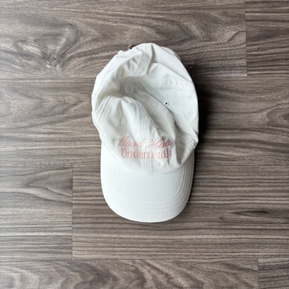 White "Good Hair Underneath" Embroidered Baseball Hat Cap - Picture 2 of 3